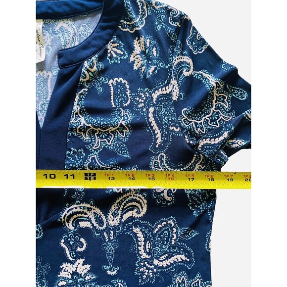 PerSeption Concept Tunic Blue Cream Paisley Print Top V Neck Size Medium - Picture 8 of 9